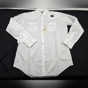 Ely Cattleman Western Shirt Mens XLT White Long Sleeve Button Up Solid Pearl
